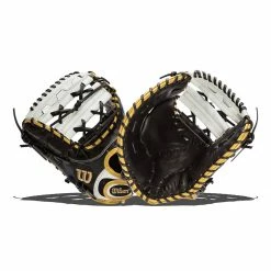 Best deal 🎉 Wilson A2000 SuperSkin 12" Fastpitch Softball First Base Mitt: WTA20RF19FP1BSS Black, White 💯