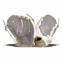 Discount ✔️ Wilson A2000 SuperSkin V125 12.5" Fastpitch Softball Glove: WBW100214125 Gold, Grey, White 👍