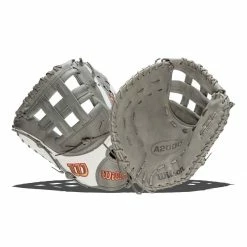 Best deal ❤️ Wilson A2000 SuperSkin FP1B 12.50" Fastpitch Softball First Base Mitt: WBW100219125 Grey, White 🔔